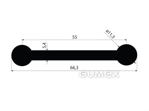Pryžový profil tvaru "I", 66,3x11,3/5,4mm, délka 1600mm, 60°ShA, EPDM, -40°C/+100°C, černý
